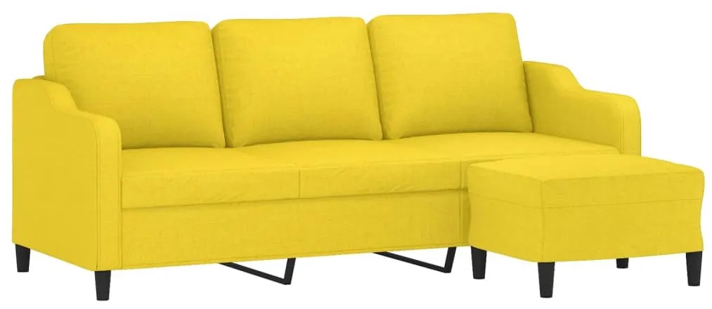 Sofá de 3 lugares com apoio de pés 180 cm tecido amarelo-claro