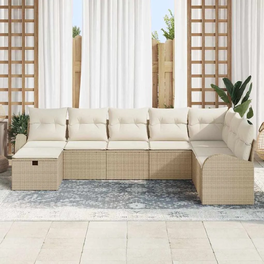 Sofá de Jardim Modular de 8 Peças da com Almofadas em Rattan Bege