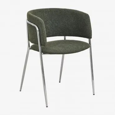 Cadeira De Jantar Estofada Nalon Cinza Cromado & Bouclé Verde Exército & Caracóis - Sklum