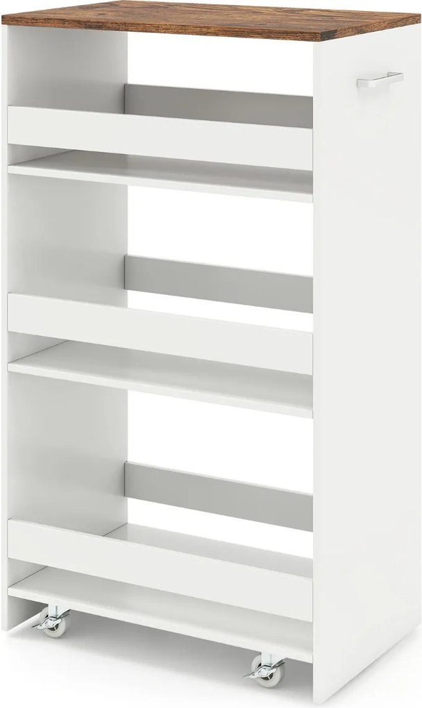 Carrinho Cozinha 47,5 x 30 x 80,5 cm de armazenamento estreito de 4 níveis com rodas e grades branco e castanho