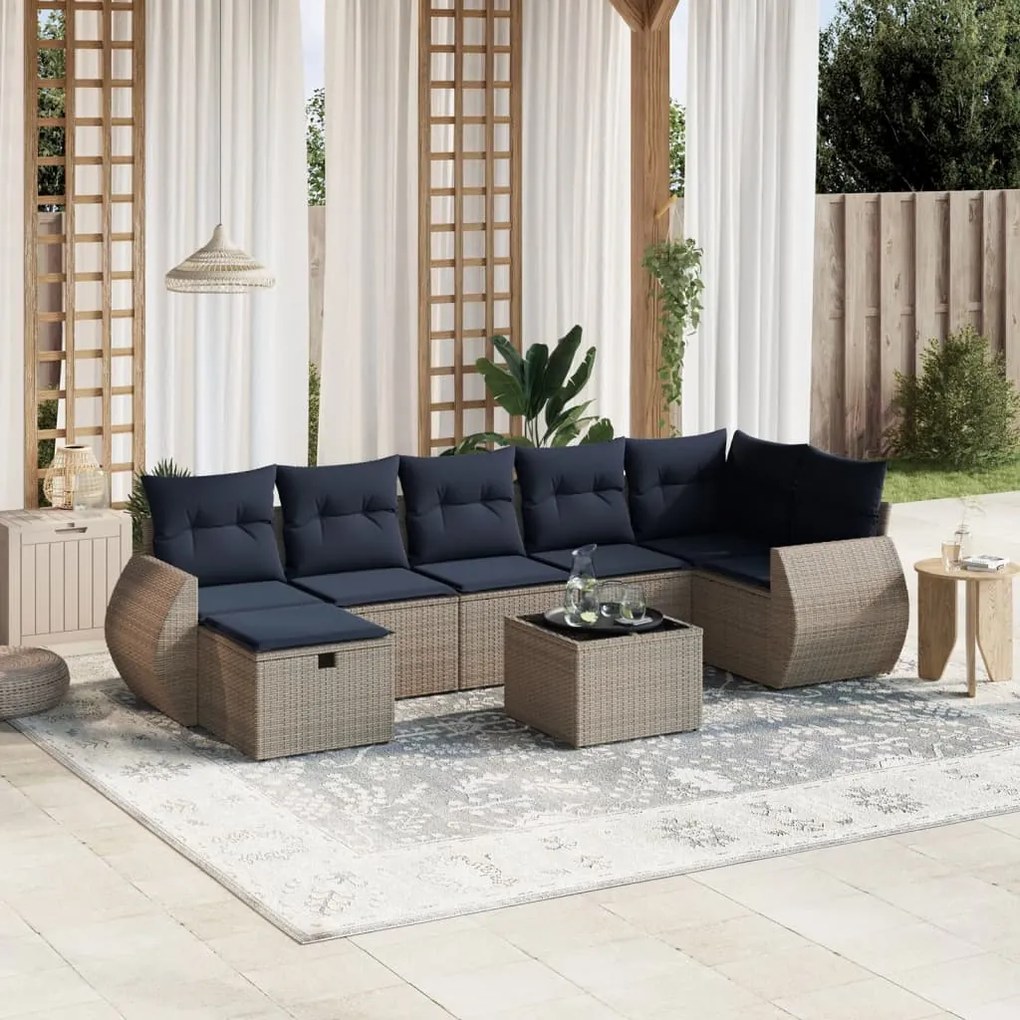 vidaXL 8 pcs conjunto sofás p/ jardim c/ almofadões vime PE cinzento