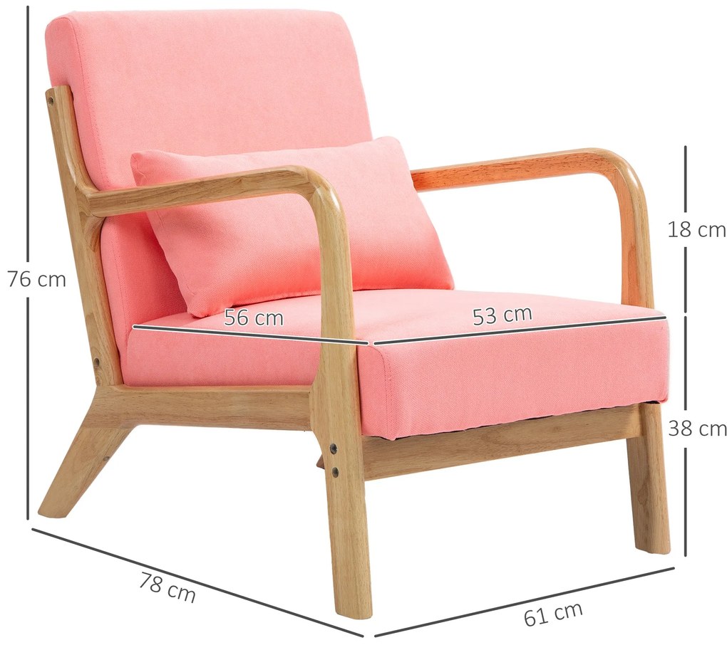 Poltrona Nórdica Acolchoada – Fauteuil Rosé – Rosa e Madeira Natural –
