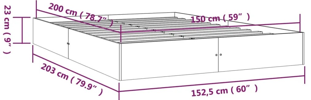 Estrutura de cama king 150x200 cm madeira maciça preto