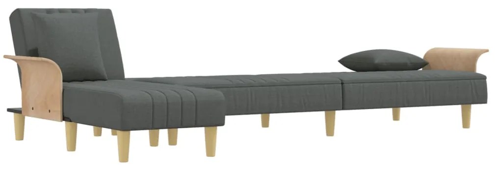 Sofá-cama em forma de L 279x140x70 cm tecido cinzento-escuro