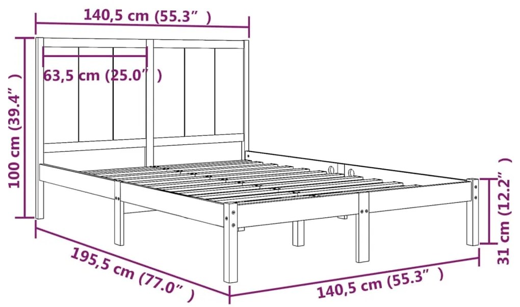 Cama sem colchão 135x190 cm madeira de pinho maciça