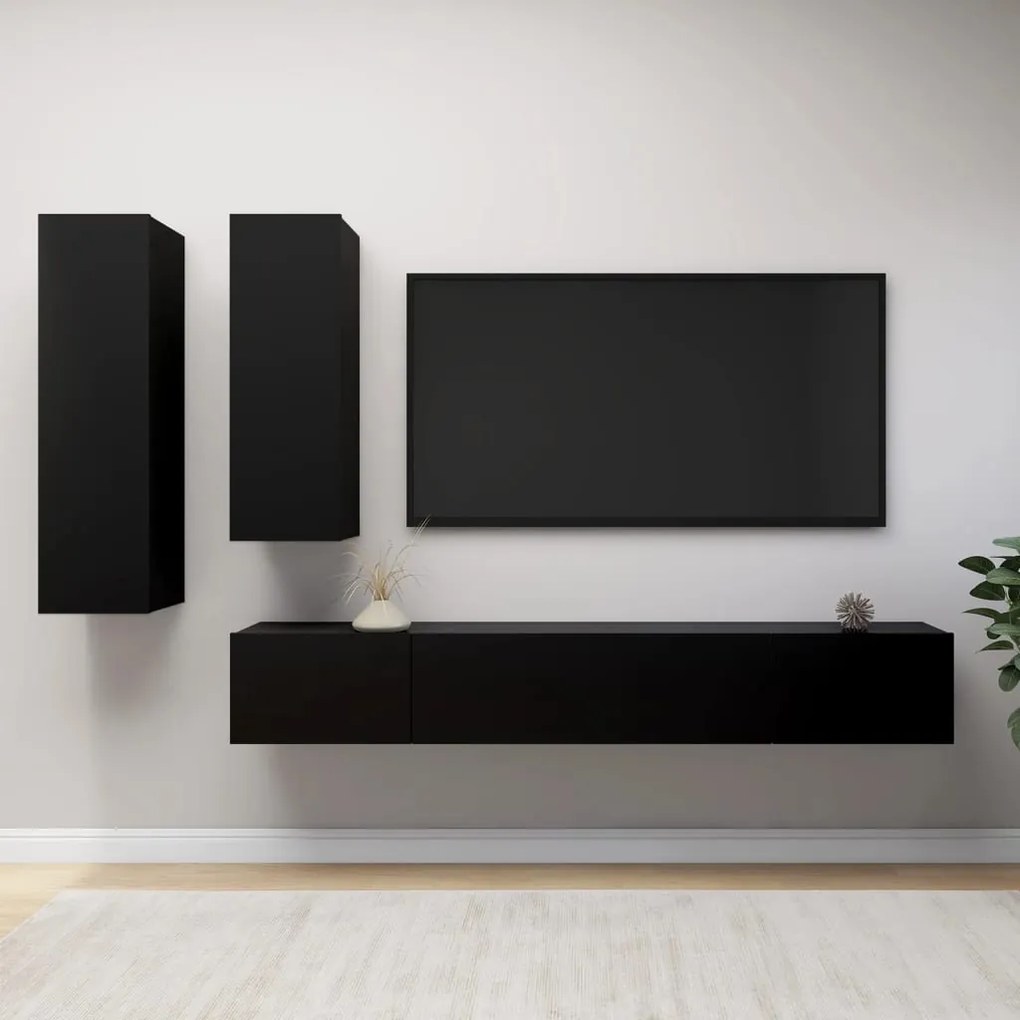 vidaXL 4 pcs conjunto de móveis de TV derivados de madeira preto