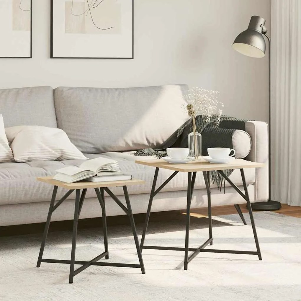 vidaXL Conjunto de mesas de apoio 2 pcs Carvalho Sonoma e Preto