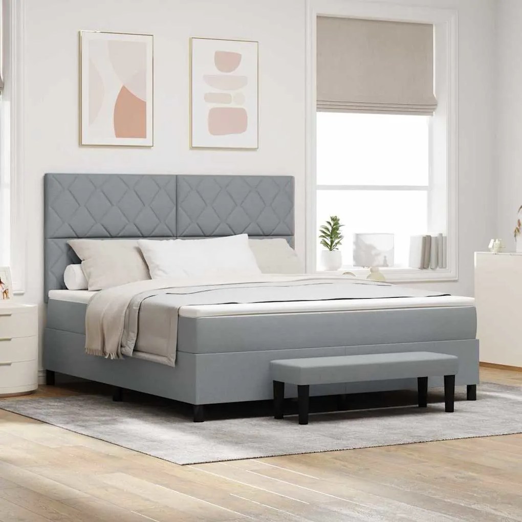 Cama Box Cinza Claro com Colchão e Banco 180x200 cm Tecido