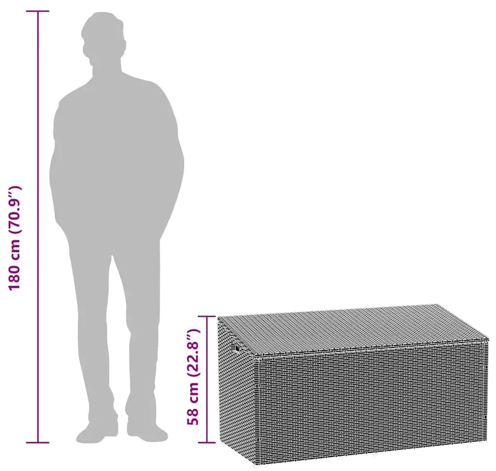 Caixa de arrumação para jardim 110x50x58 cm vime PE castanho