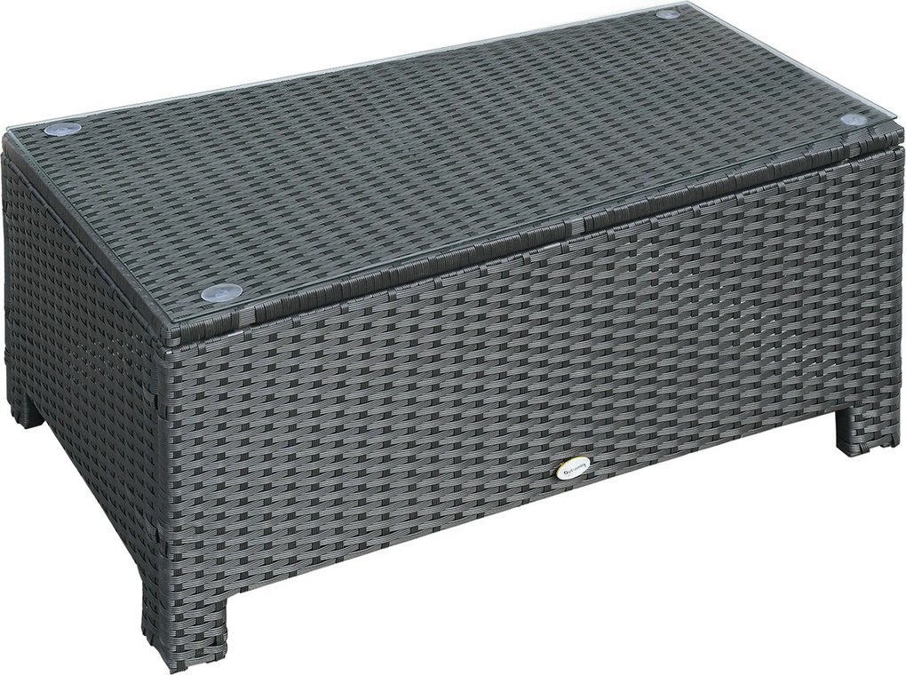 Outsunny Mesa de Centro para Jardim Tampo de Vidro Temperado 5 Mm Vime Trançado 85x50x39 cm Máx. 50 Kg Preto | Aosom Portugal