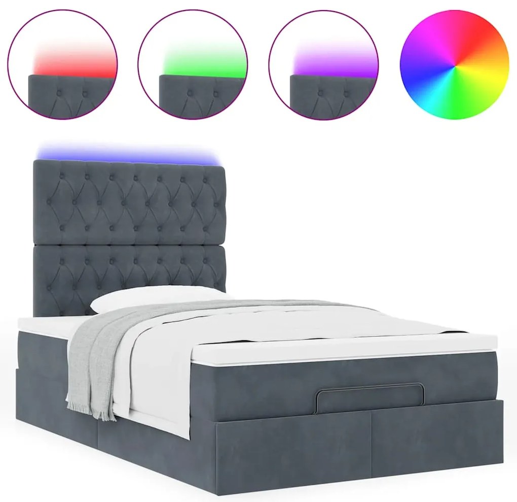 Estrutura de cama otomana com colchões cinza escuro Veludo