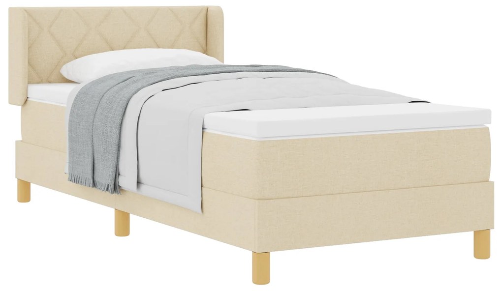 Cama box spring vidaXL com colchão creme 90x190 cm tecido, Cabeceira v