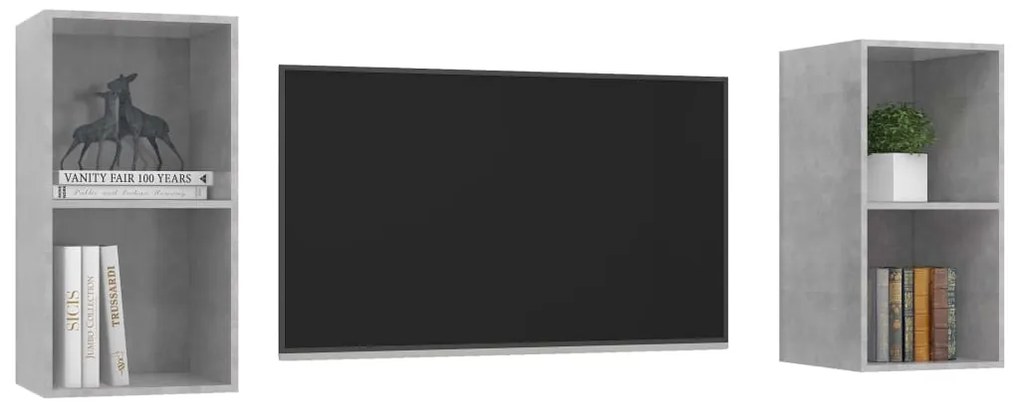 Armários de parede para TV 2pcs derivados madeira cinza cimento