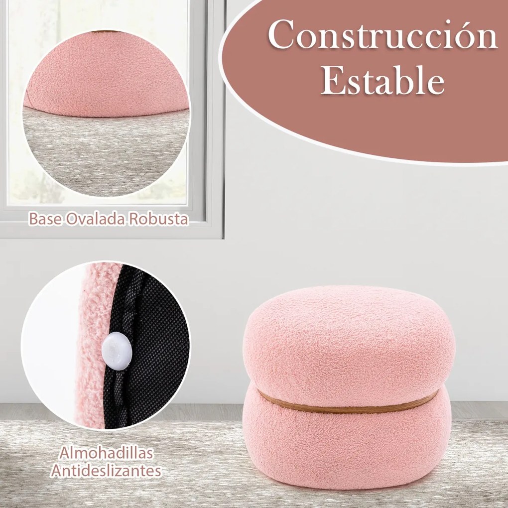Pufe oval de 35 cm com assento almofadado Base de madeira em forma de anel e almofadas antiderrapantes Apoio para os pés multifunções 44 x 35 x 35 cm
