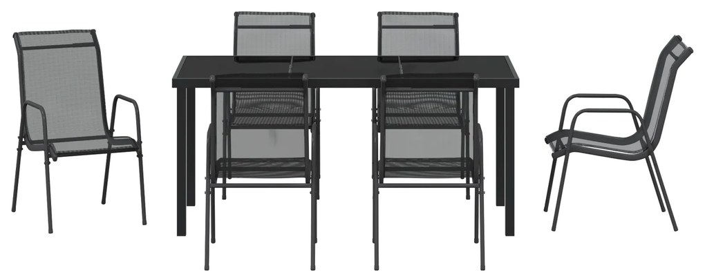 Conjunto de Jantar de 7 Peças Preto Textilene e Aço