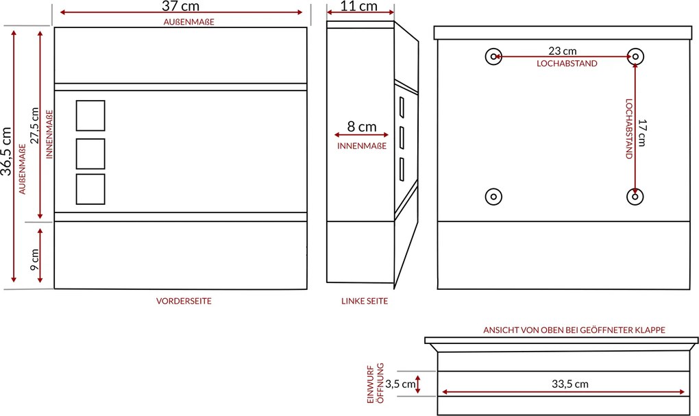 Caixa de correio com design 37 x 11 x 36,5 cm Antracite