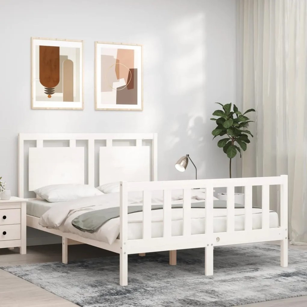 Cama sem colchão 140x200 cm madeira de pinho maciça branco