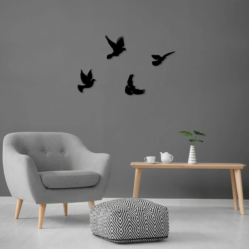 Acessório Decorativo de Parede Pigeons – Preto – 13 x 22 cm, 19 x 20 c