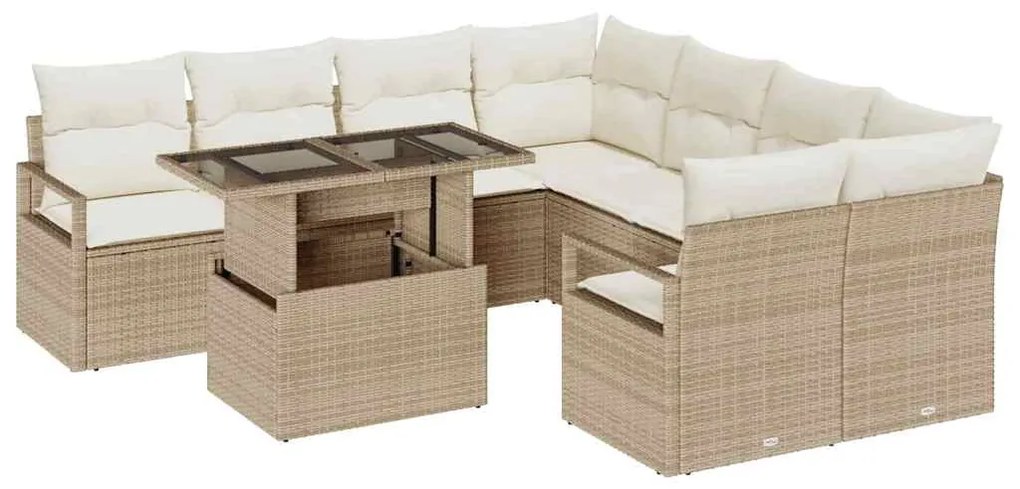 Conjunto de Sofás para Jardim vidaXL 9 Peças com Almofadas Bege Polirr
