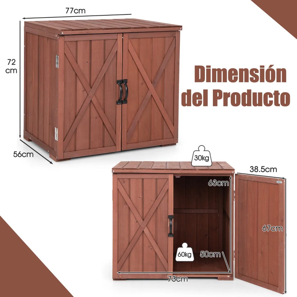 Armário de armazenamento em madeira de abeto para jardim  77x56x72 cm com portas duplas Castanho