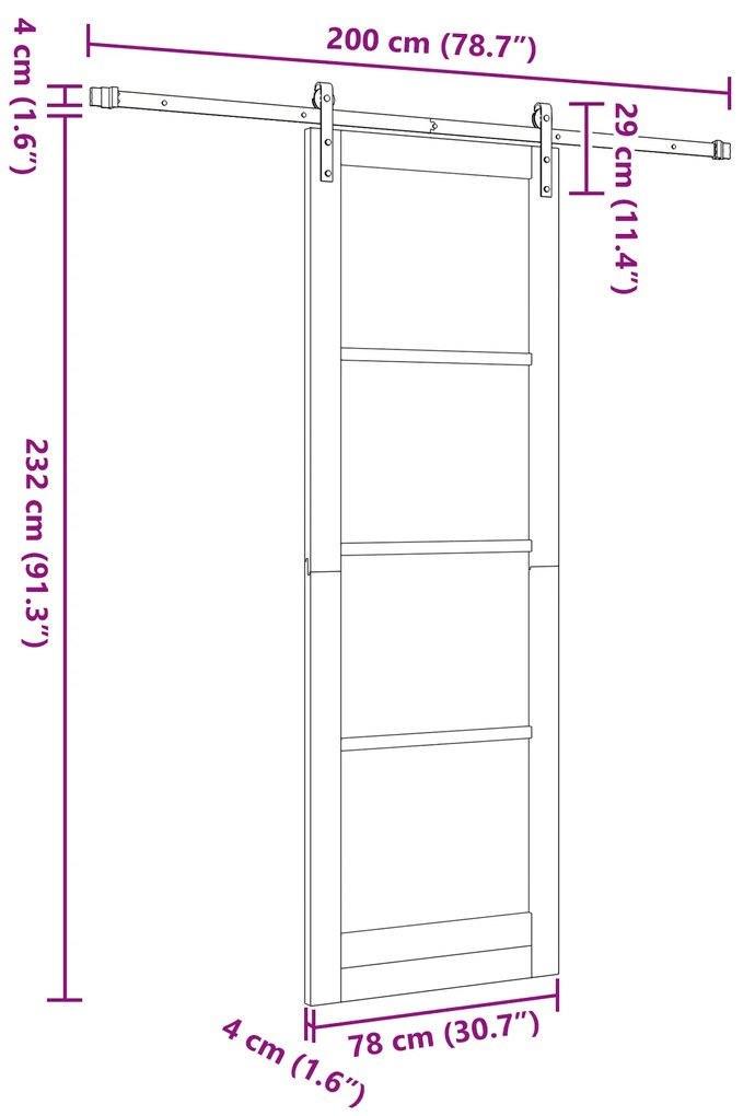 Porta Deslizante vidaXL com Conjunto de Ferragens Branca 78x232 cm Mad