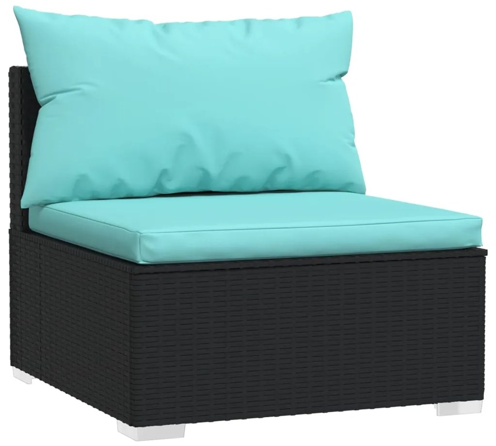 6 pcs conjunto lounge de jardim c/ almofadões vime PE preto