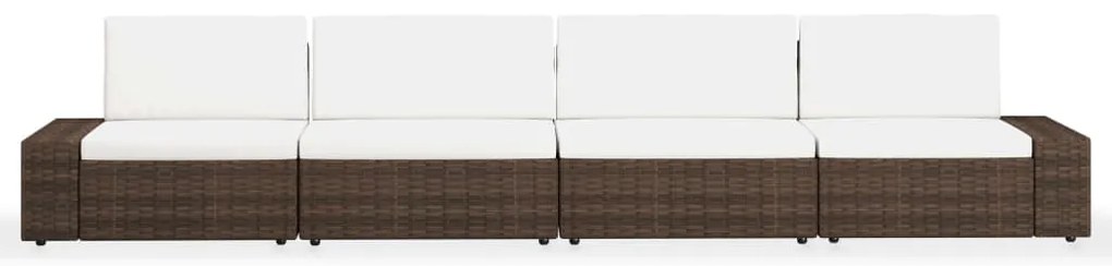 4 pcs conjunto lounge para jardim vime PE castanho
