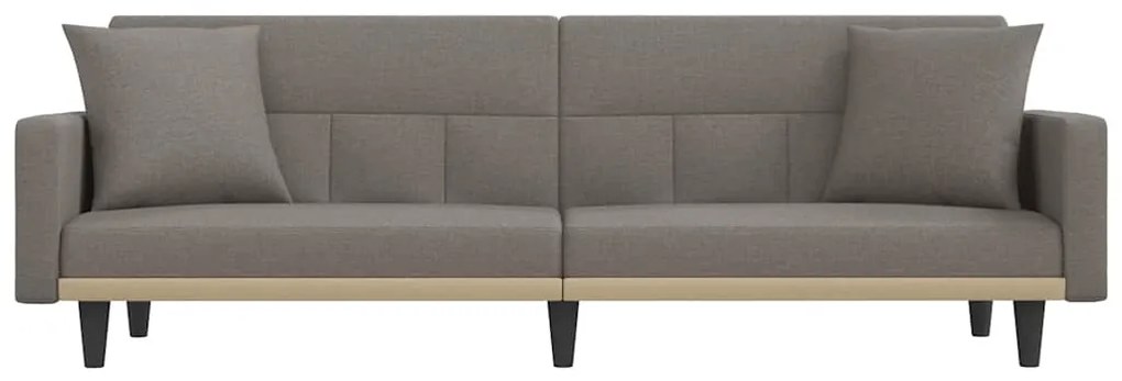 Sofá-cama com almofadões tecido cinzento-acastanhado