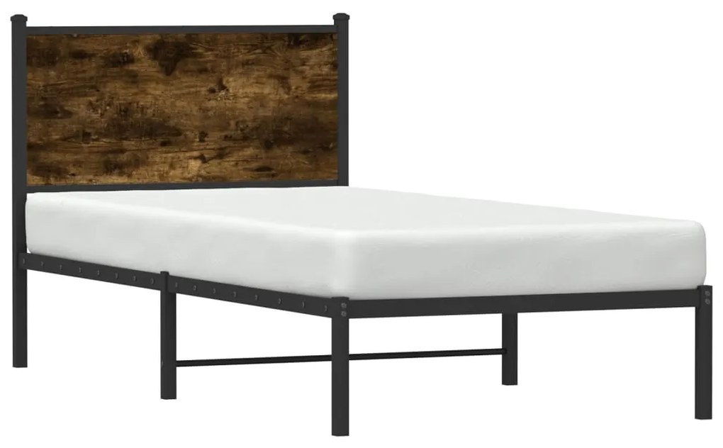 Estrutura de cama com cabeceira 90x190 cm metal carvalho fumado