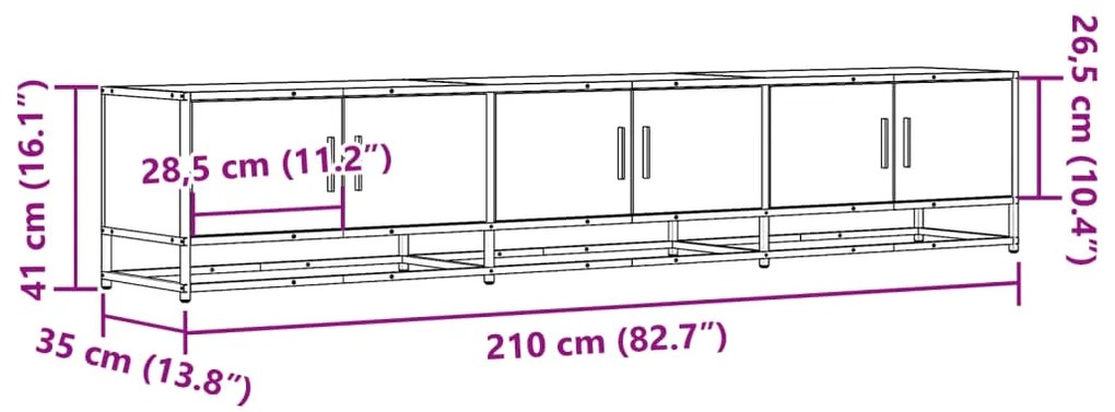 Móvel de TV 210x35x41 cm derivados de madeira carvalho fumado