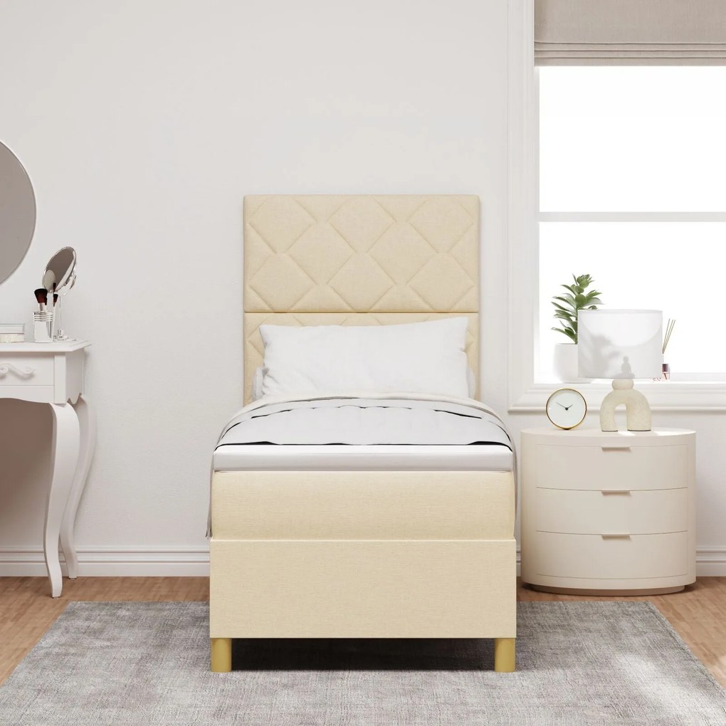 Cama Box Spring com Colchão & LED Creme 80x200 cm Tecido