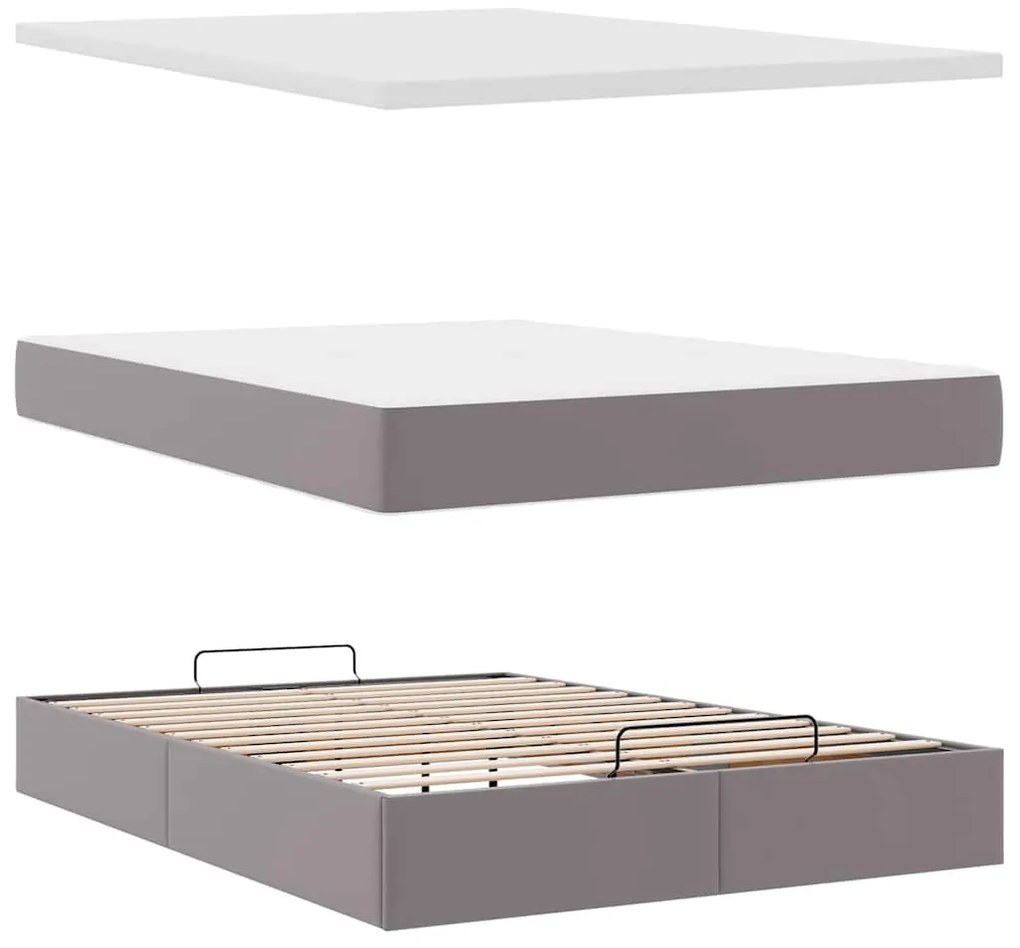 Estrutura de cama otomana com colchão 140x190 cm cinzenta