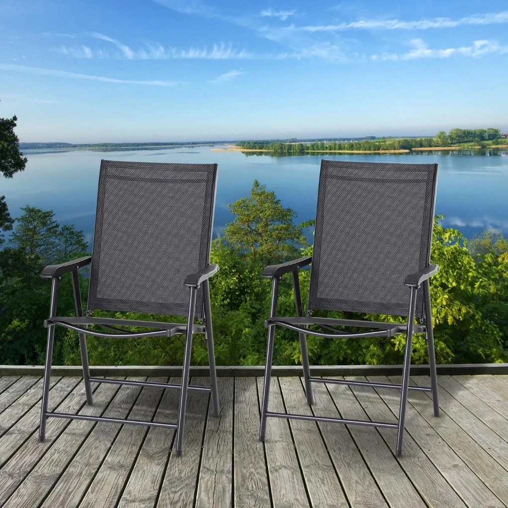 Conjunto de 2 cadeiras dobráveis para exterior com apoio de braços Cadeiras para varanda Jardim Terraço 58x64x94 cm Carga 100kg Preto