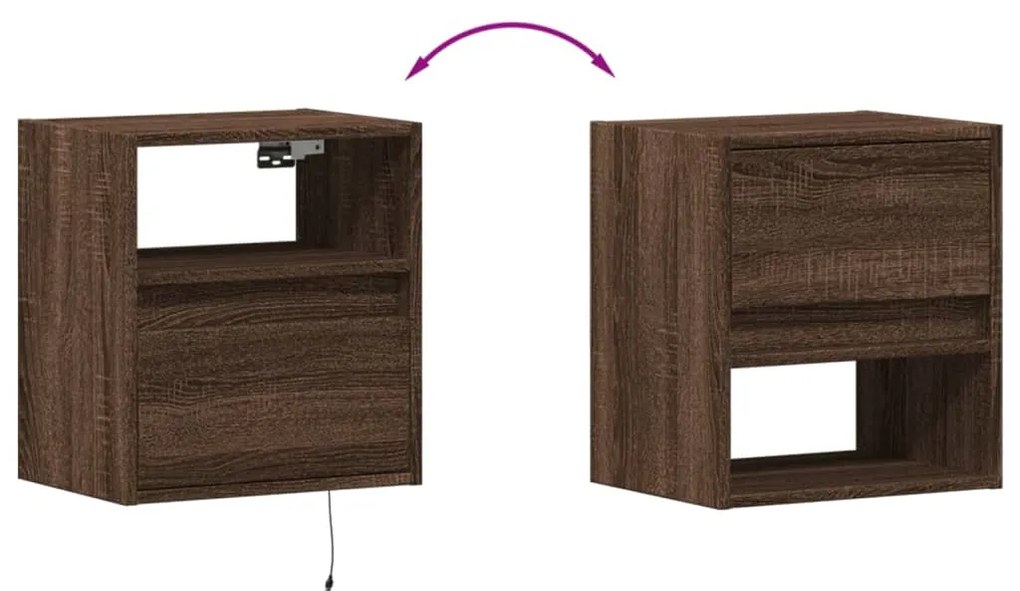 Móveis de parede para TV com luzes LED 2 pcs carvalho castanho