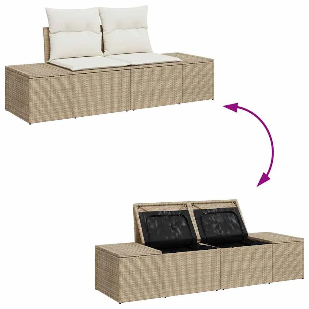 Conjunto de Sofá de Jardim 8 Peças com Almofadas Bege em Rattan Sintét