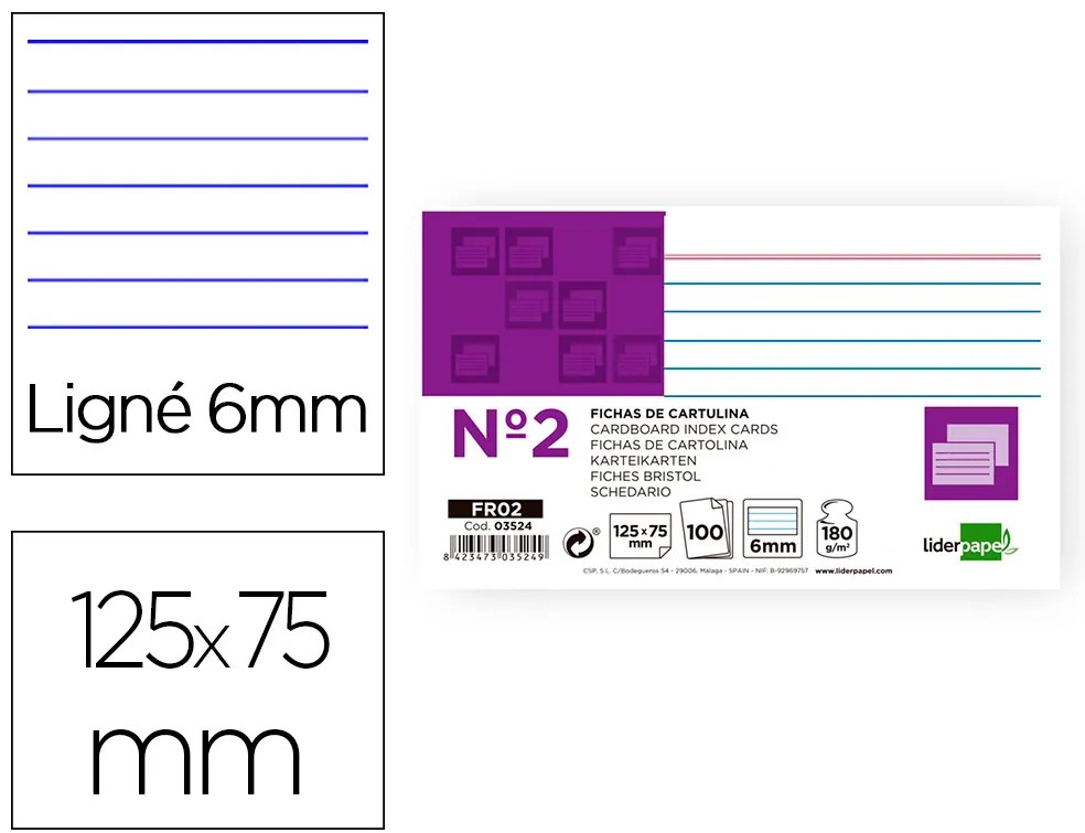 Cartolinas, Emb. com 100, 75x125 Mm, Pautado