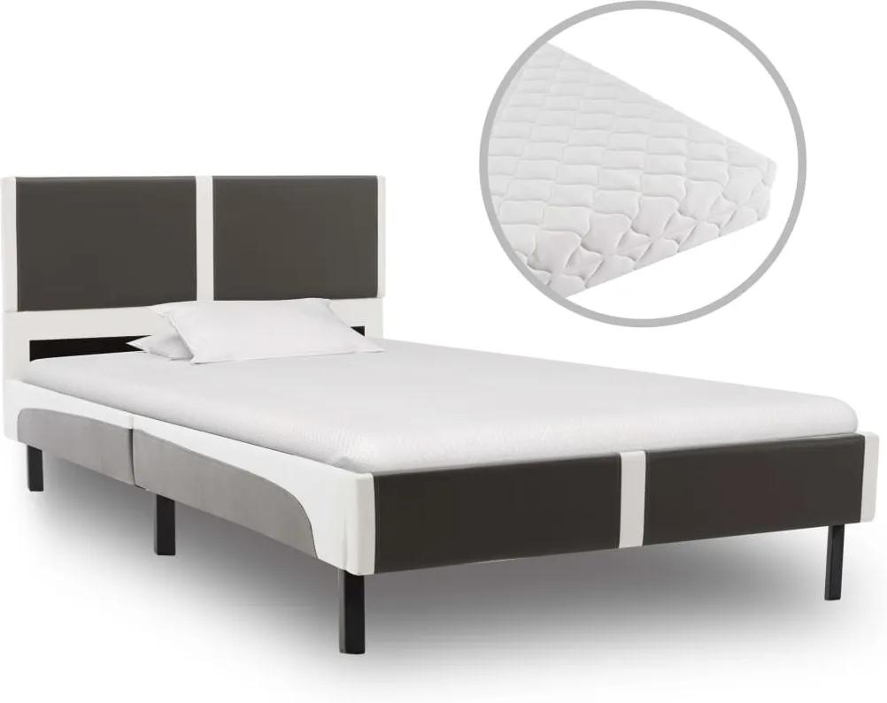 Cama com colchão 90x200 cm couro artificial cinzento e branco