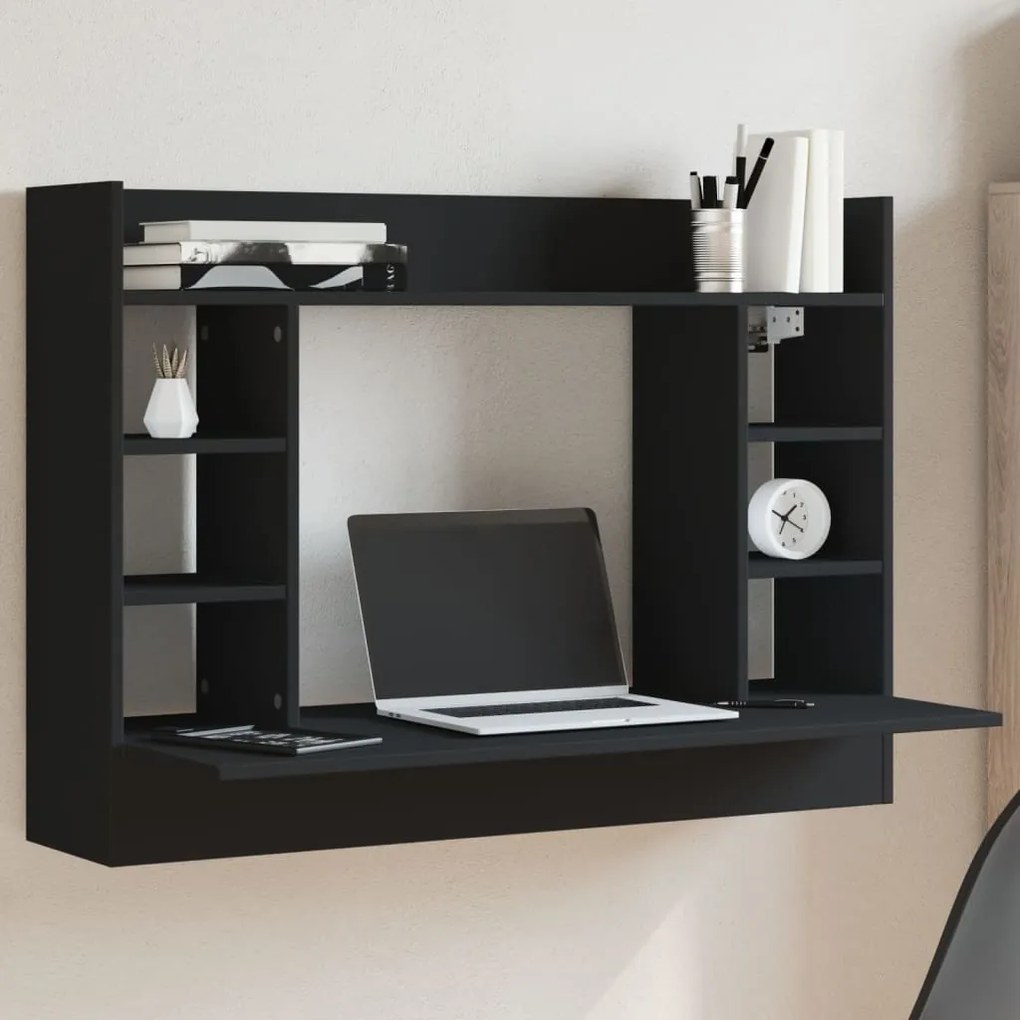 vidaXL Secretária de parede 105x48x75 cm derivados de madeira preto