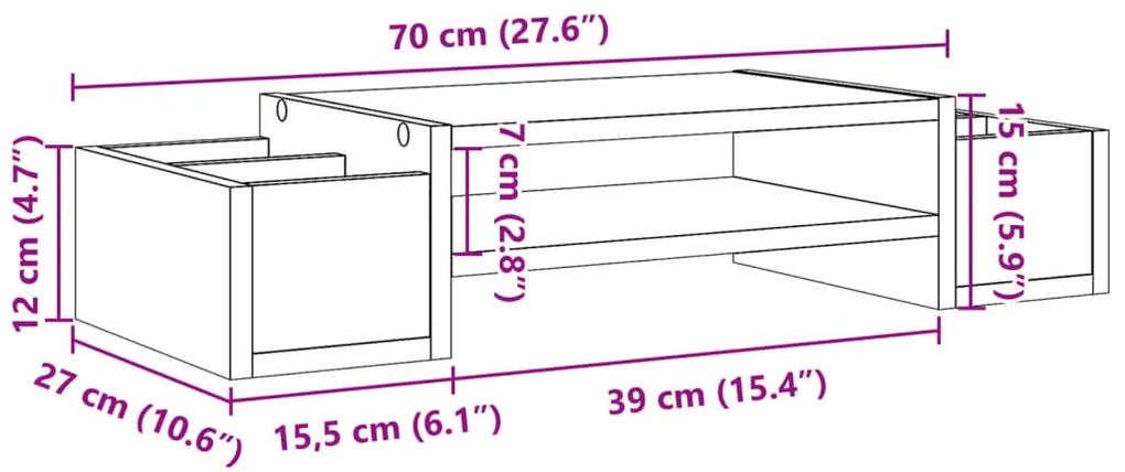 Suporte para monitor c/ arrumação derivados de madeira preto