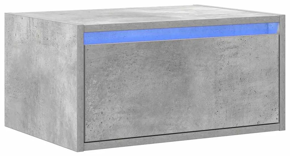 Mesa de cabeceira de parede com luzes LED cinzento cimento