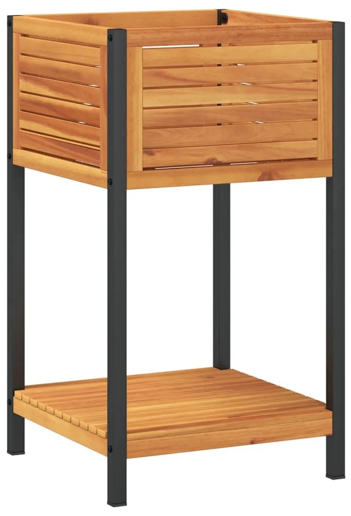 Vaso/floreira jardim c/ prateleira 45x45x80cm acácia maciça/aço