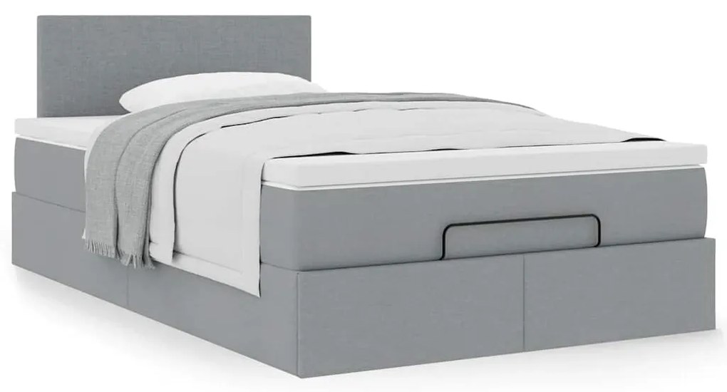 Cama otomana com colchão 120x200 cm tecido cinzento claro