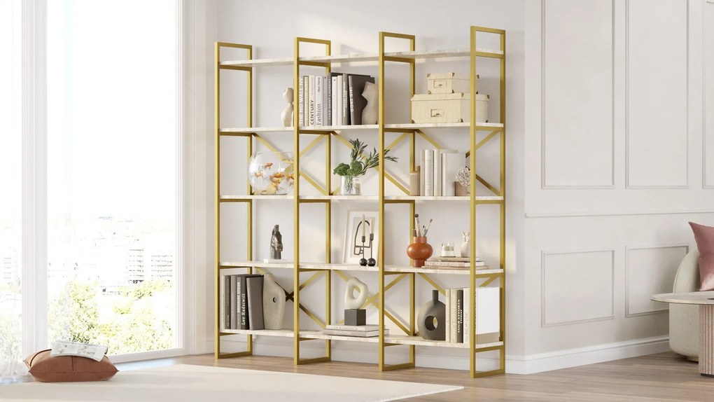 Estante VG6 – Mármore Branco e Dourado – 170x175x30 cm