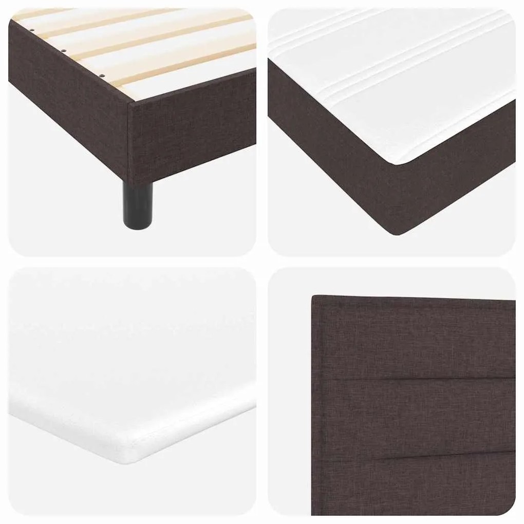 Cama Box com Colchão &amp; LED Marrom Escuro 80x200 cm Tecido
