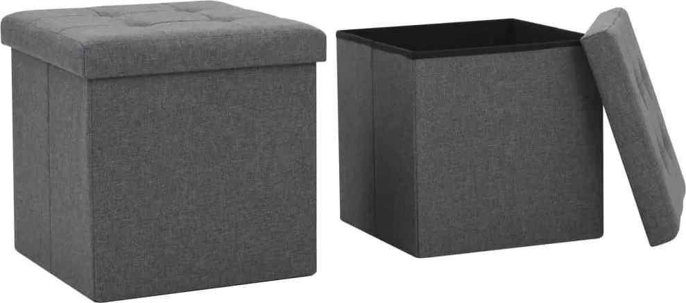 vidaXL Bancos arrumação 2 pcs linho falso cinzento-escuro