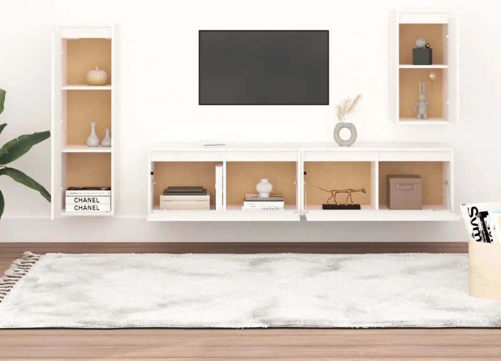 Móveis de TV 4 pcs madeira de pinho maciça branco