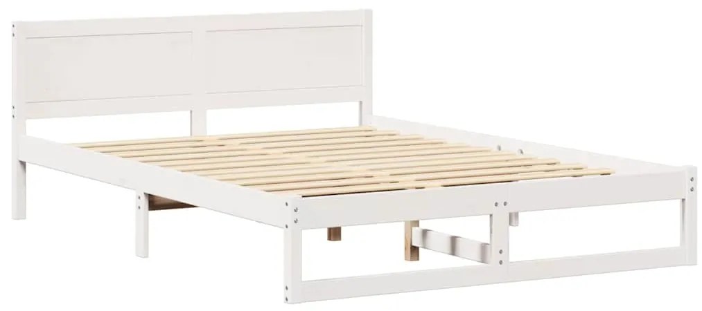 Estrutura de Cama Branca Madeira de Pinho Maciça 140 x 200 cm