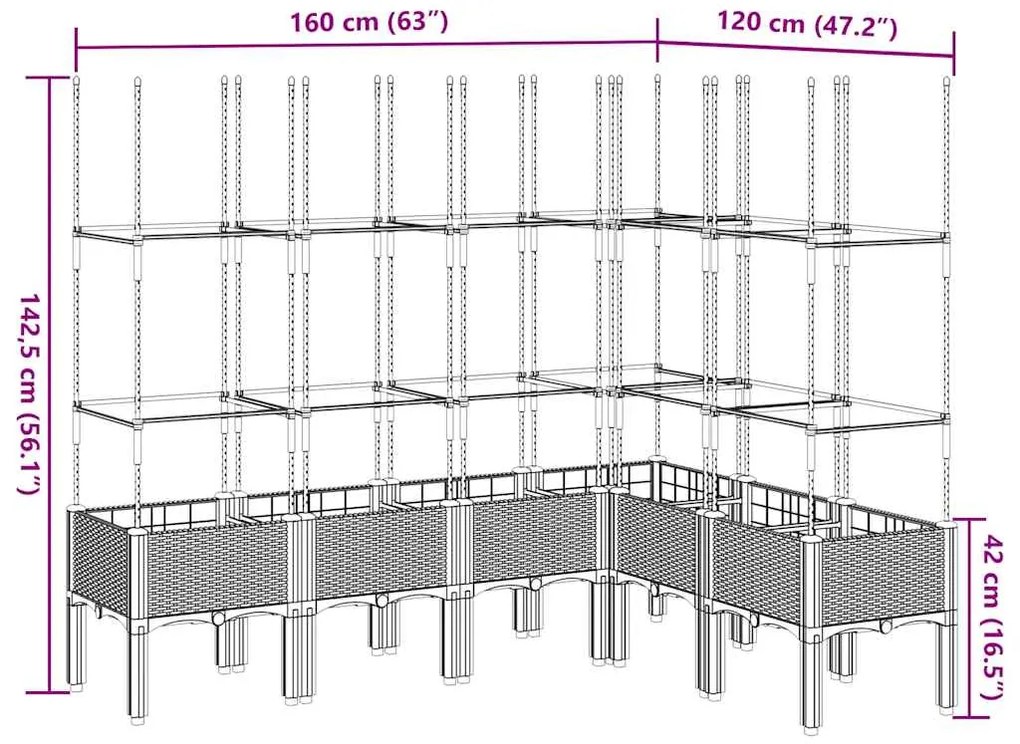 Vaso/floreira de jardim c/ treliça 160x120x142,5 cm PP preto