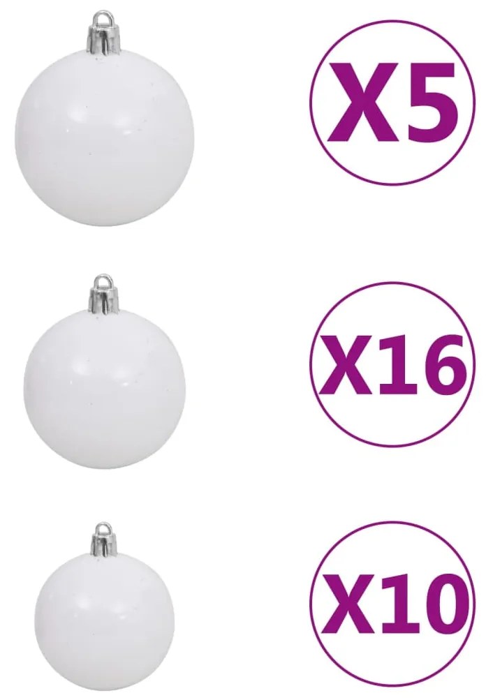 Conj. de bolas de natal 120 pcs + pico e 300 LEDs branco/cinza