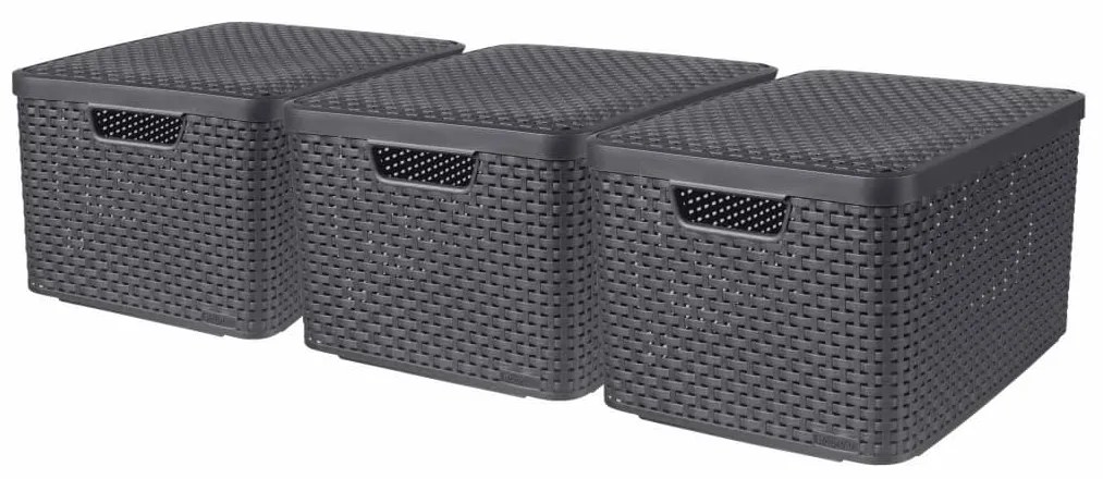 Caixas de arrumação com tampas Style 3 pcs tamanho L antracite